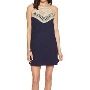 Elegant Navy Blue Halter Dress
